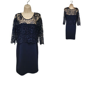 Mile Garielle Lace Knee Length 3/4 Sleeve Navy Blue Dress Size Large